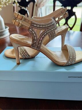ANTONIO MELANI Gold Jeweled Strappy High Heel Sandals